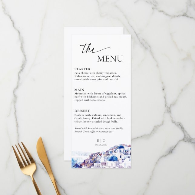 Santorini Greece Wedding Destination Summer Menu (Front/Back In Situ)