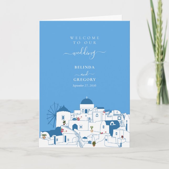 Santorini Greece Wedding Order of Service Program (Front)