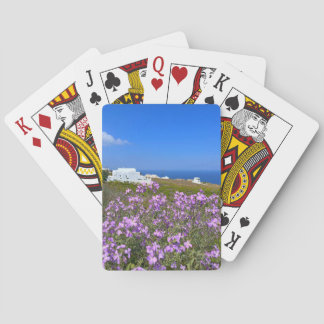 Santorini Greece White Building Purple Wild Flower Playing Cards