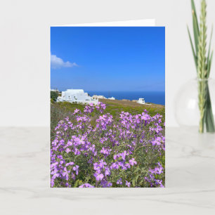 Santorini Greece White Building Purple Wild Flower Thank You Card