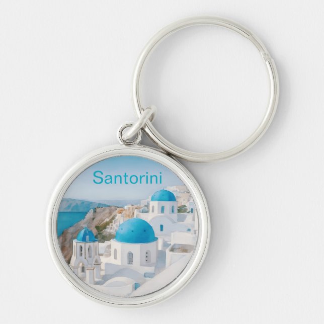 Santorini, Greece, with blue domes Key Ring (Front)