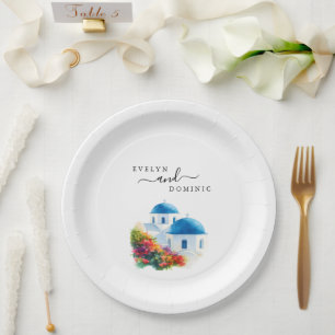 Santorini Greek Island Destination Wedding Paper Plate