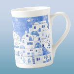 Santorini Greek Island Painting Bone China Mug<br><div class="desc">Watercolor blue and white townscape painting based on the beautiful Greek island of Santorini.</div>