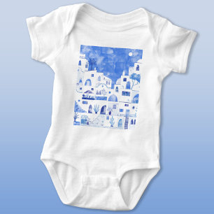 Santorini Greek Island Watercolor Baby Bodysuit