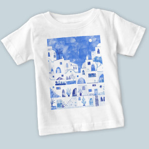 Santorini Greek Island Watercolor Baby T-Shirt