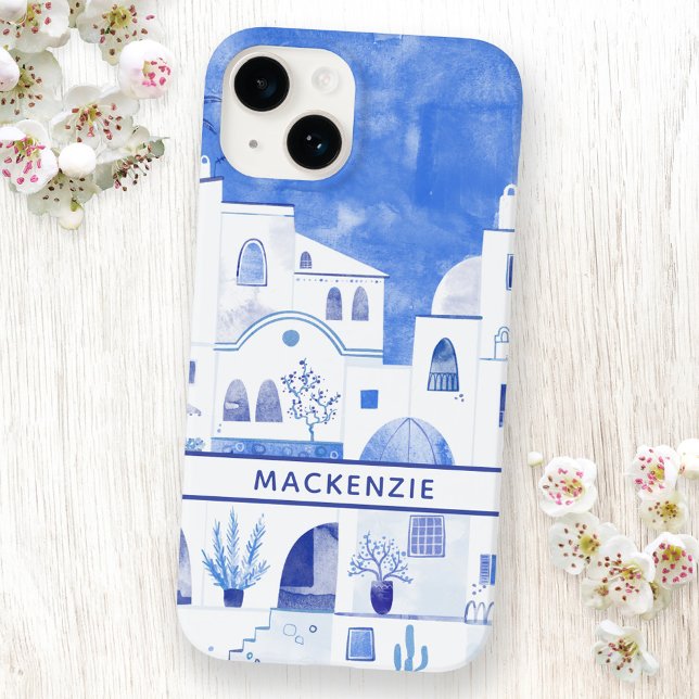 Santorini Greek Island Watercolor Personalised Case-Mate iPhone Case (Creator Uploaded)