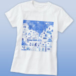 Santorini Greek Island Watercolor T-Shirt<br><div class="desc">Watercolor blue and white townscape painting based on the Greek island of Santorini.</div>