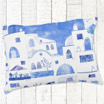 Santorini Greek Island Watercolor Townscape Decorative Cushion<br><div class="desc">A blue and white watercolor painting of the village of Oia on the Greek island of Santorini.</div>