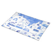 Santorini Greek Island Watercolor Townscape Placemat (On Table)