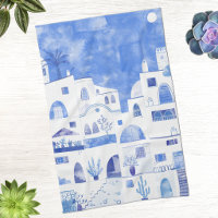 Santorini Greek Island Watercolor Townscape