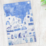 Santorini Greek Island Watercolor Townscape Tea Towel<br><div class="desc">A blue and white watercolor painting of the village of Oia on the peaceful Greek island of Santorini. Original art by Nic Squirrell.</div>