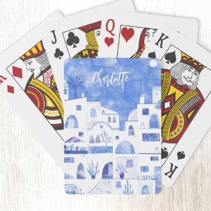 Santorini Greek Watercolor Personalised Playing Cards