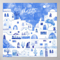 Santorini Greek Watercolor Personalised