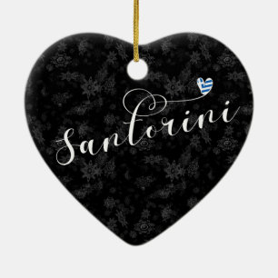 Santorini Heart In Flag, Greece, Thira Ceramic Ornament