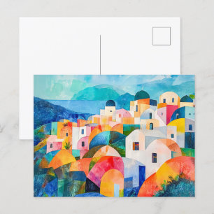 Santorini Hillside in Abstract Hues Holiday Postcard