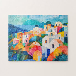 Santorini Hillside in Abstract Hues Jigsaw Puzzle