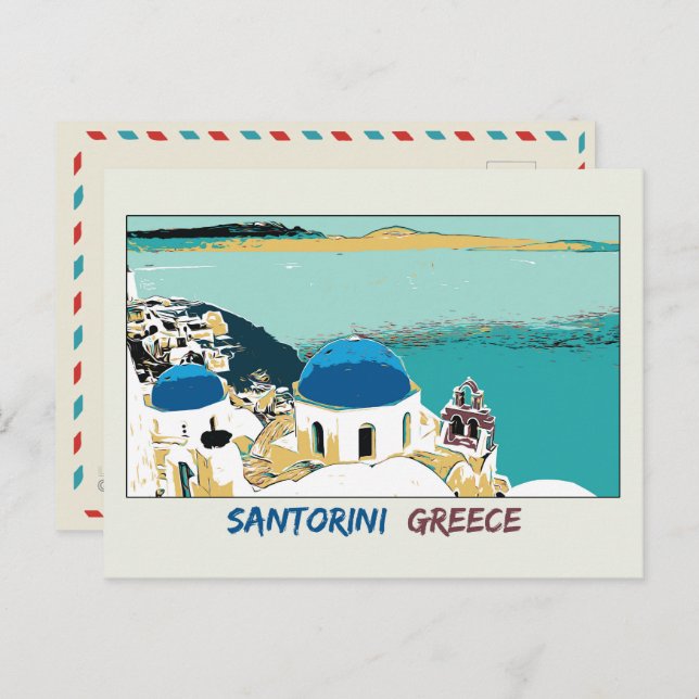 Santorini illustration, Greece Postcard (Front/Back)