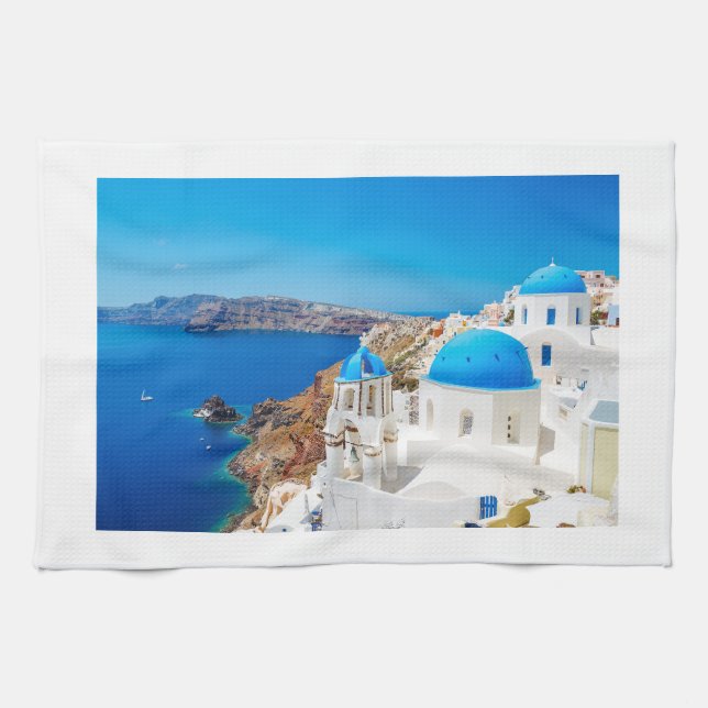 Santorini Island - Caldera, Greece Tea Towel (Horizontal)