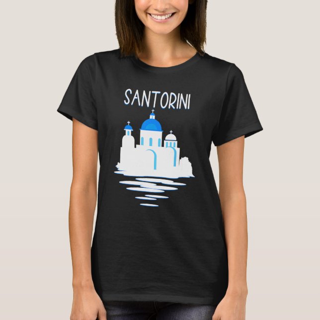 Santorini Island Greece  Ellada Vertical Greek Isl T-Shirt (Front)
