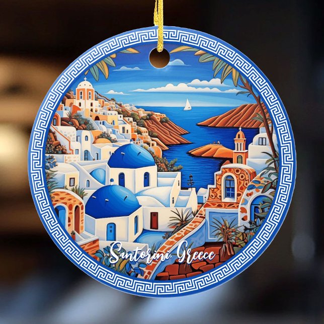 Santorini Island Greece Sea Painting | Travel Art Ceramic Ornament (Santorini Island Greece Sea Painting | Travel Art Ceramic Ornament)