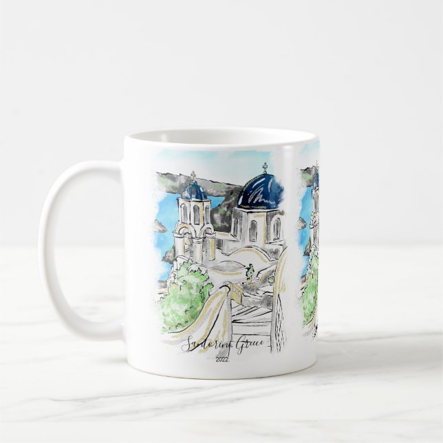 Santorini Island Greece Summer Memories  Postcard Coffee Mug (Left)