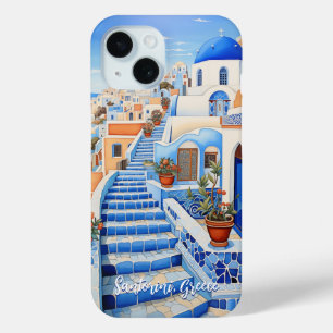 Santorini Island Illustration   Travel Art iPhone 15 Case