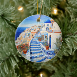 Santorini Island Illustration | Travel Art Ceramic Ornament<br><div class="desc">Santorini Island Illustration | Travel Art Ceramic Ornament. Personalise with your own text. This is another 100% original Snuggle Hamster Designs.</div>