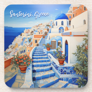 Santorini Island Illustration Travel Art Coaster