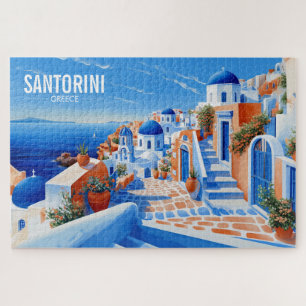 Santorini Island Illustration   Travel Art  Jigsaw Puzzle
