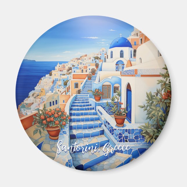 Santorini Island Illustration | Travel Art Magnet (Front)