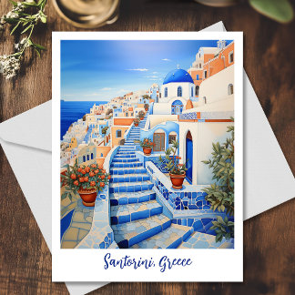 Santorini Island Illustration | Travel Art Postcard