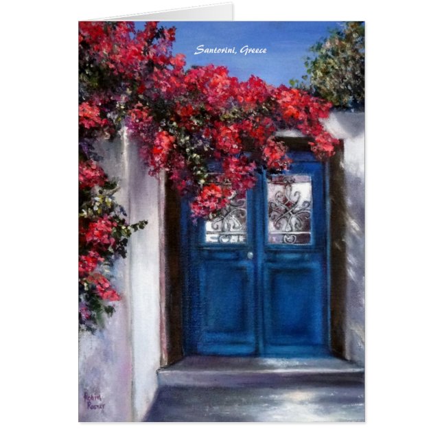 Santorini Island in Greece with blue front door (Front)