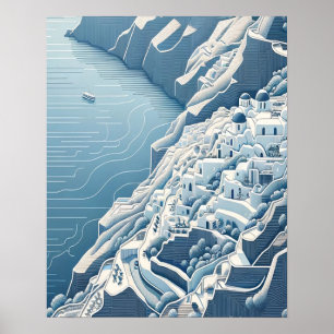 Santorini Minimalist Art Drawing Poster
