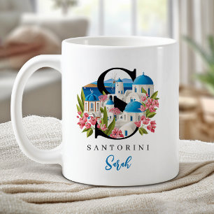 Santorini Monogram Letter S Personalised Gift Coffee Mug
