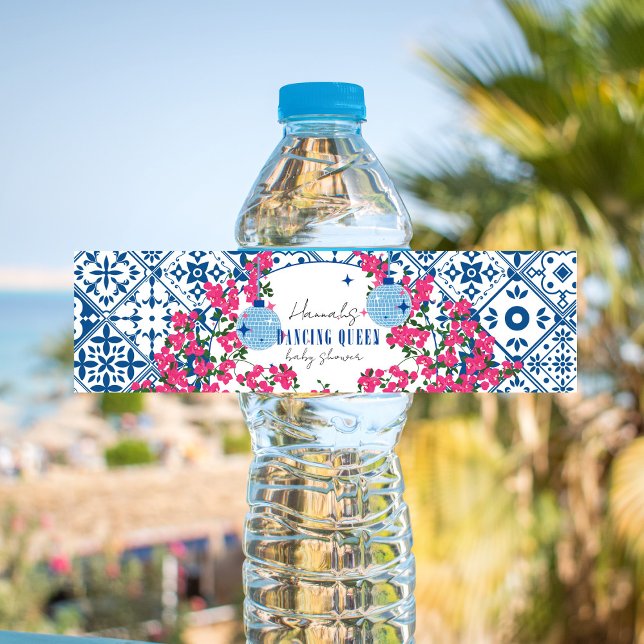 Santorini Musical Bougainvillea baby shower Water Bottle Label (Creator Uploaded)