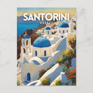 Santorini Nostalgic Vintage Travel Art Postcard