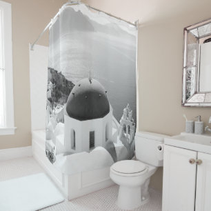 Santorini Oia Bliss Black & White #2 #wall #decor  Shower Curtain