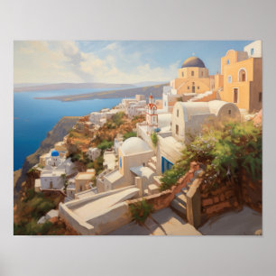 Santorini Oia Greece Painting Art Print Poster