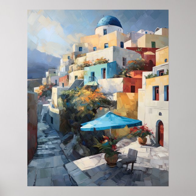 Santorini Oia Greece Painting Art Print Poster (Front)