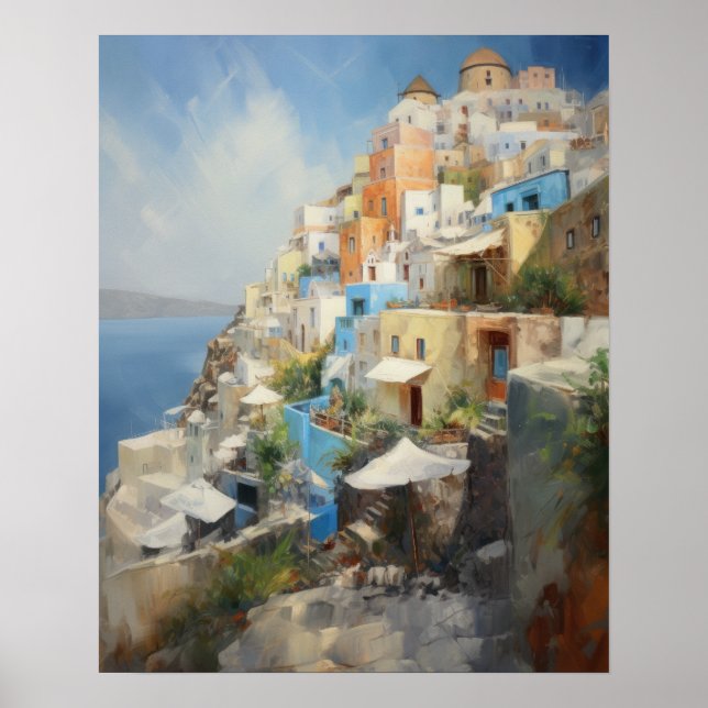 Santorini Oia Greece Painting Art Print Poster (Front)
