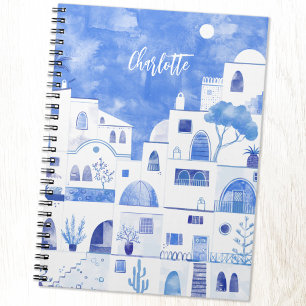 Santorini Oia Greek Island Watercolor Personalised Notebook