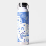 Santorini Oia Watercolor Water Bottle<br><div class="desc">Watercolor painting of the fishing village of Oia on the beautiful Greek island of Santorini in blue and white.  Original art by Nic Squirrell.</div>