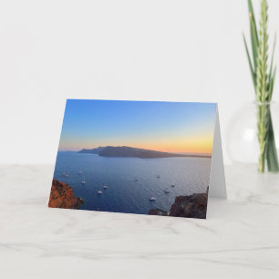 Santorini Old Harbour Boats In Sunset Greece Card