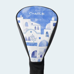 Santorini Personalised Watercolor Art Golf Head Cover