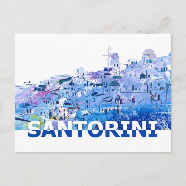 Santorini Skyline in Clean Scissor Cut Style Postcard (Front)