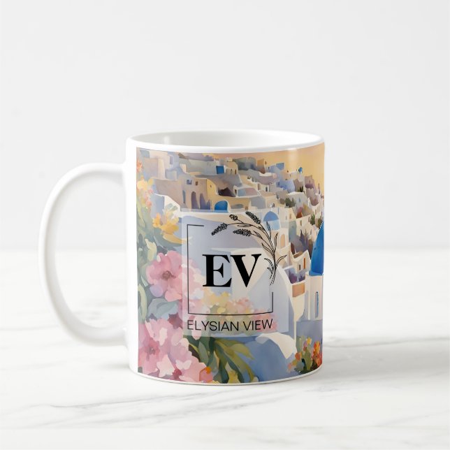 Santorini Stunning Watercolour Art on Mug (Left)