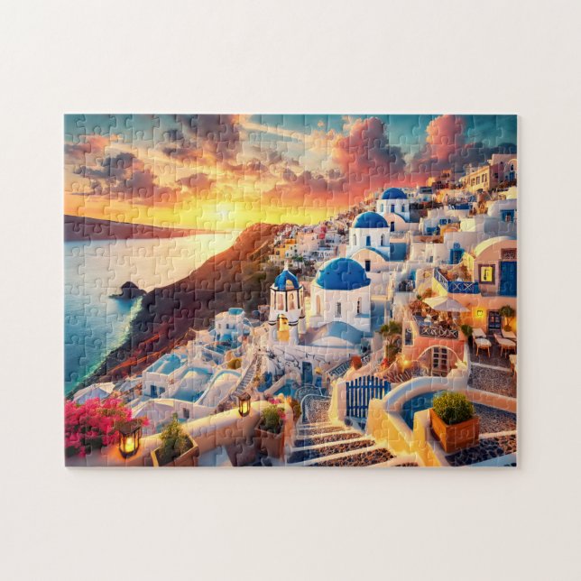 Santorini Sunset Greece Mediterranean Escape Gift Jigsaw Puzzle (Horizontal)