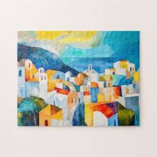 Santorini Sunset in Bold Colors Jigsaw Puzzle