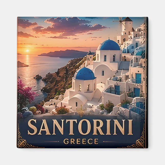 Santorini Sunset Vacation Memory Gift Magnet (Front)