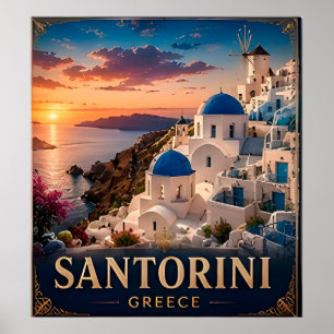 Santorini Sunset Vacation Memory Gift Poster